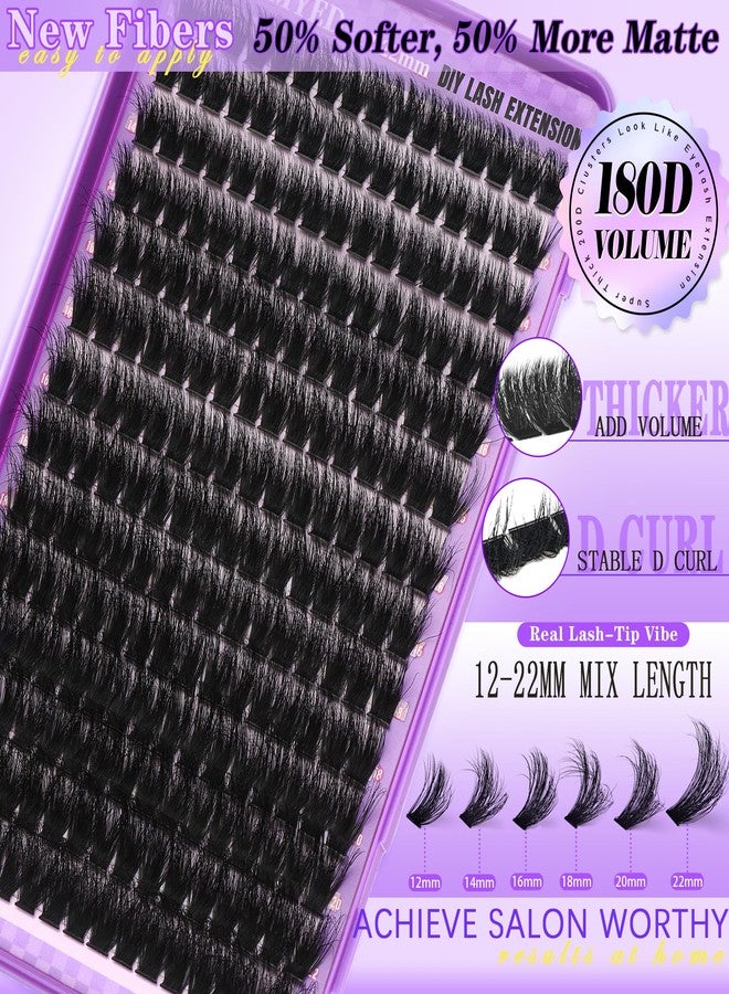 FOINEMYED Thick Lash Clusters 180D Mega Volume Lash Extension 12-22mm Long Cluster Eyelashes Volume Individual Lashes D-Curly Faux Mink Eyelash Extension DIY Lash Extension for Beginners by FOINEMYED - Image 2